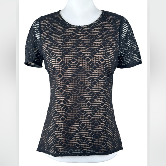 BCBGMaxAzria Black Lace Overlay Cacey Blouse Dressy Top Small - Picture 7 of 9